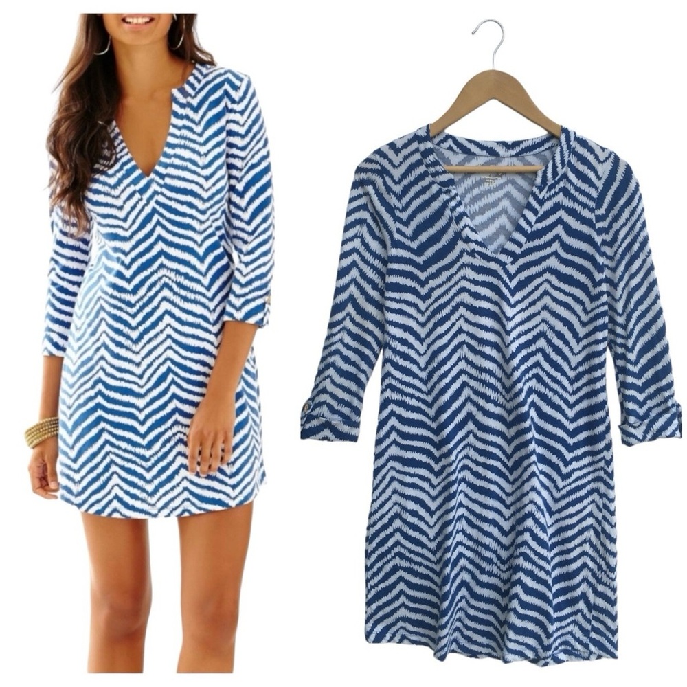 Lilly Pulitzer Blue and White Women's Mini Dress M